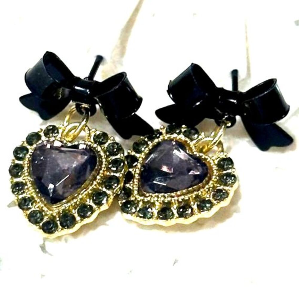 Gold and Black Heart Earrings